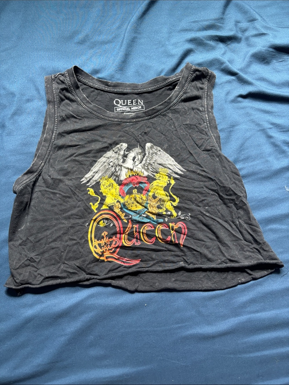Queen Official Merch Black Graphic Crop Tank with Colorful Crest